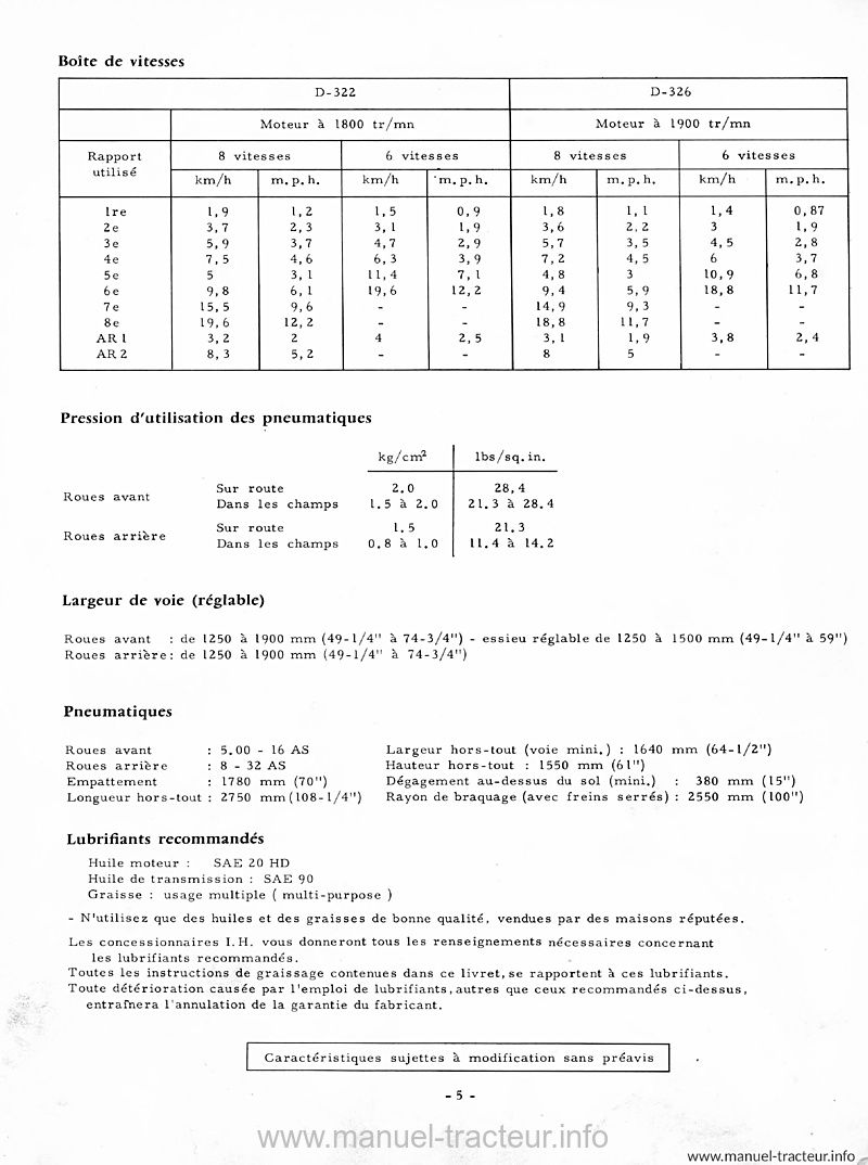 Sixième page du Livret entretien Mc Cormick IH 322 326