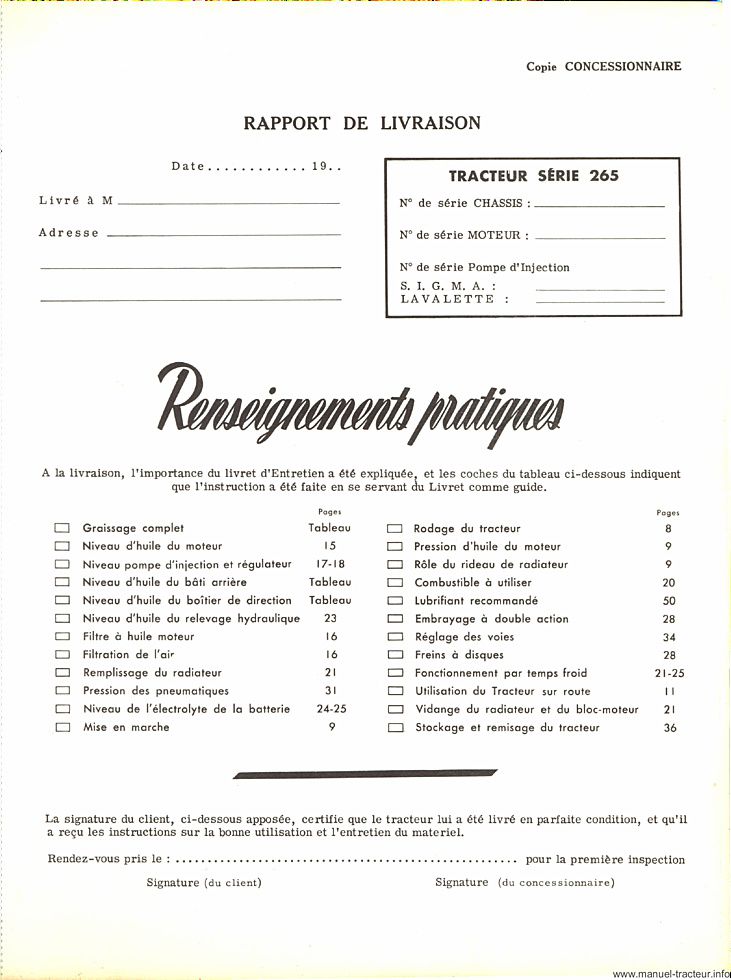 Quatrième page du Livret entretien IH McCORMICK 265