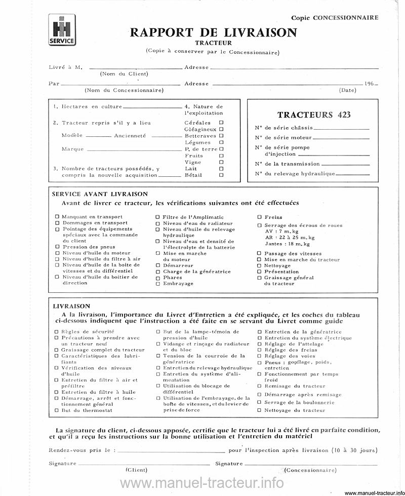 Quatrième page du Livret entretien McCORMICK INTERNATIONAL 423