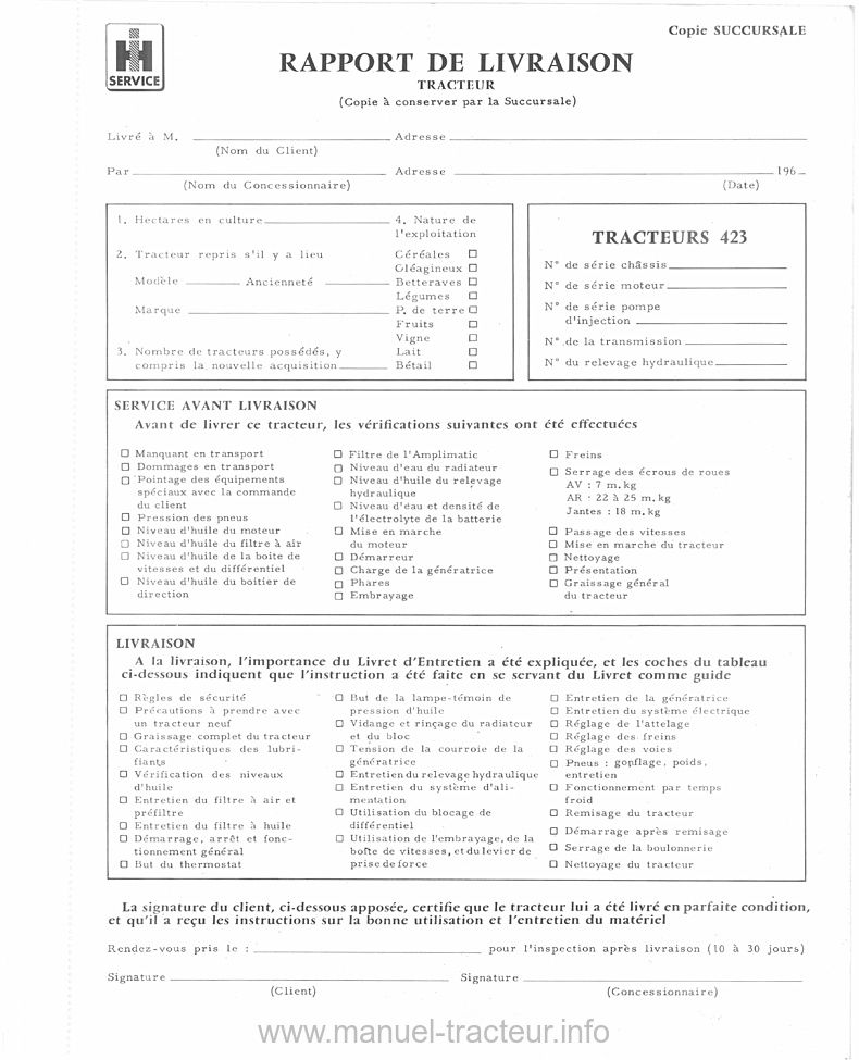 Sixième page du Livret entretien McCORMICK INTERNATIONAL 423