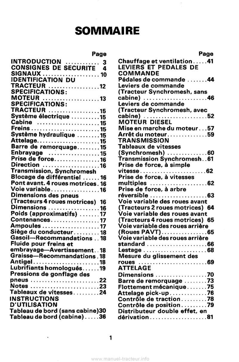 Deuxième page du Livret instructions tracteurs David Brown Case 1290 1390