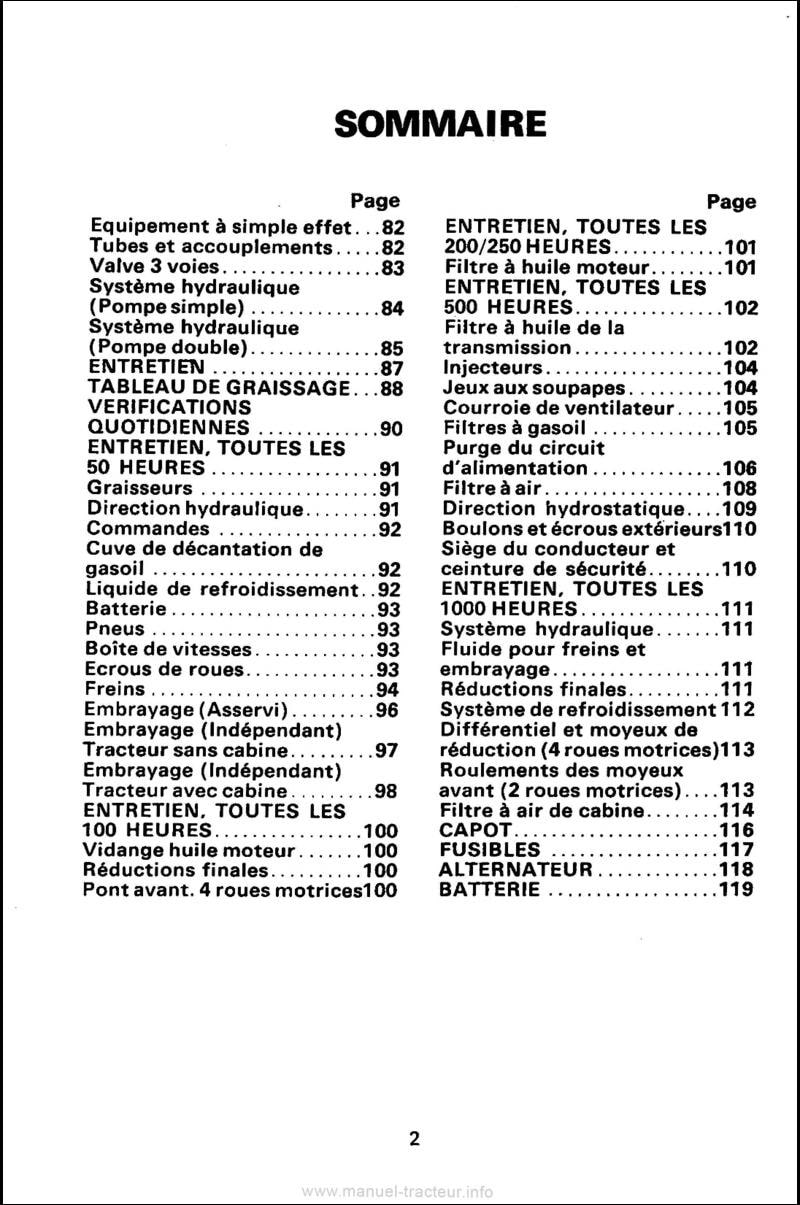 Troisième page du Livret instructions tracteurs David Brown Case 1290 1390