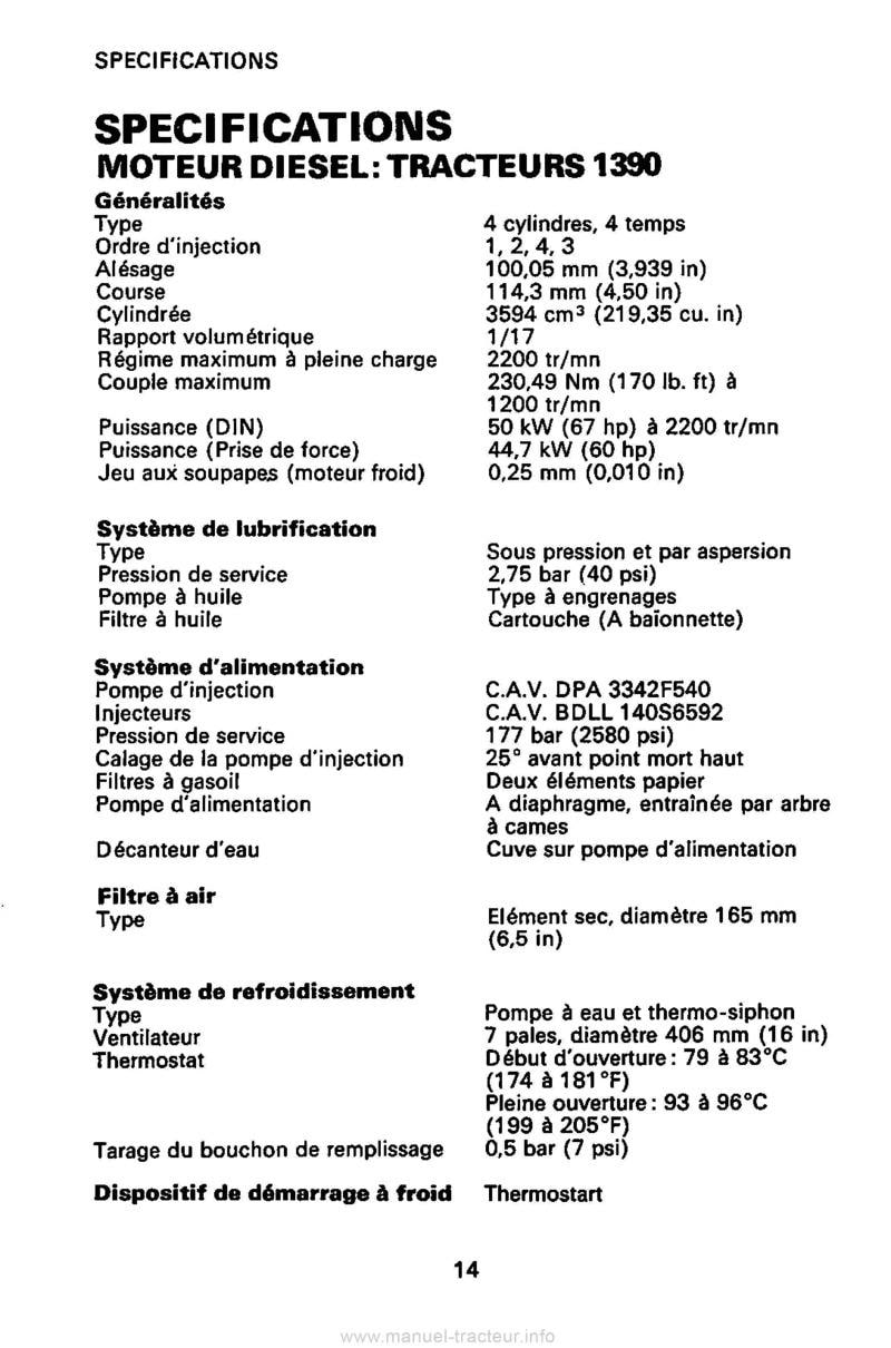 Sixième page du Livret instructions tracteurs David Brown Case 1290 1390
