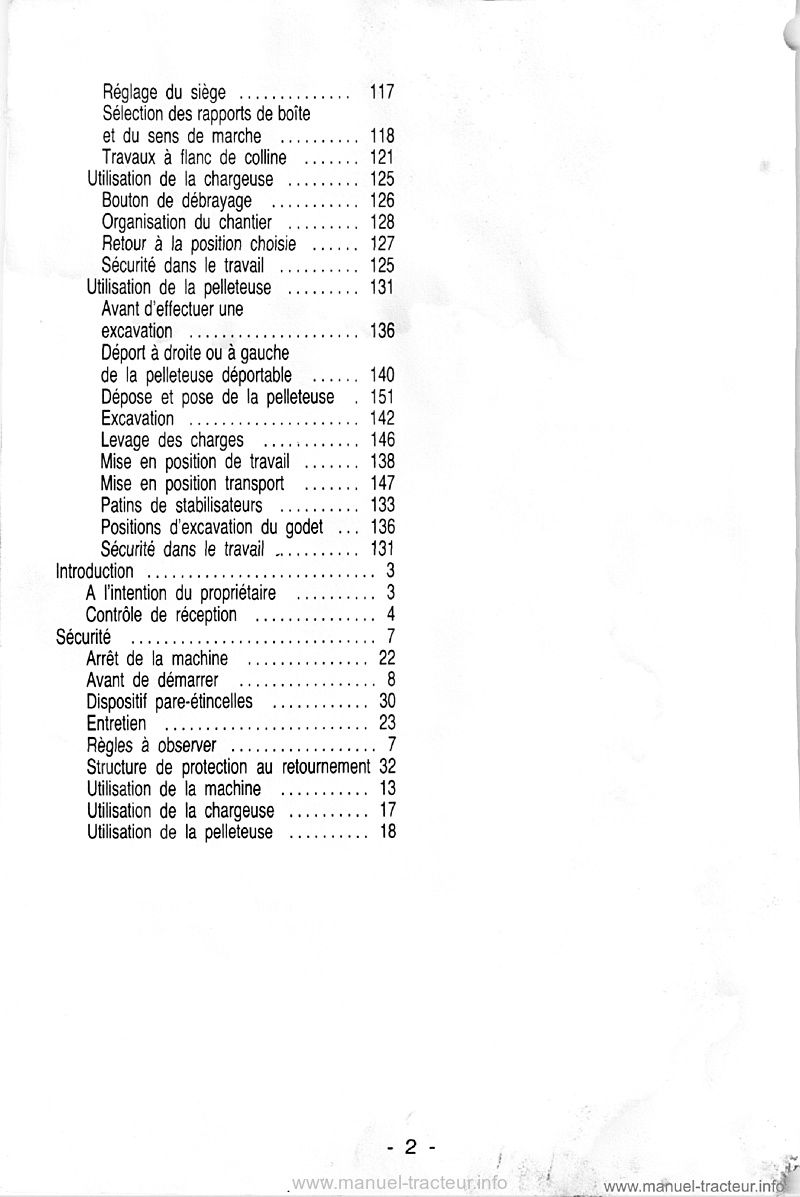 Deuxième page du Livret opérateur chargeuse pelleteuse CASE 580G