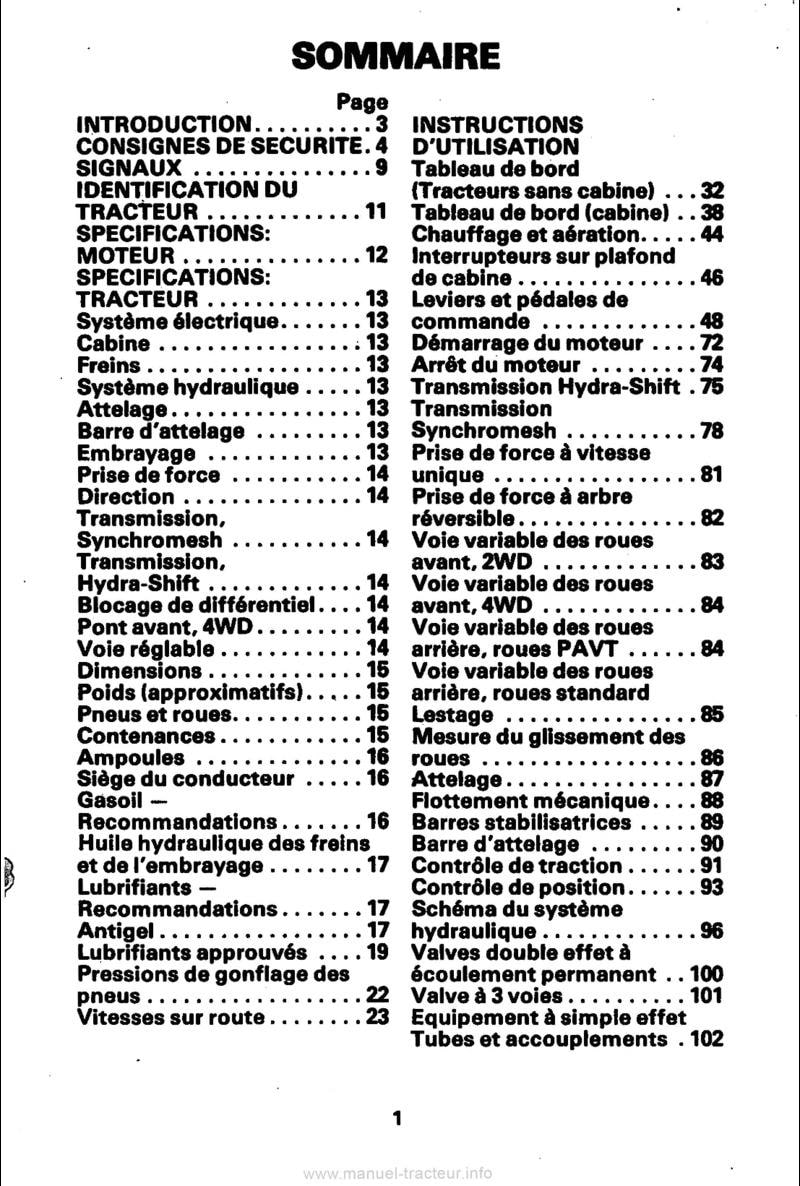 Troisième page du Livret de l'utilisateur tracteur David Brown Case 1690