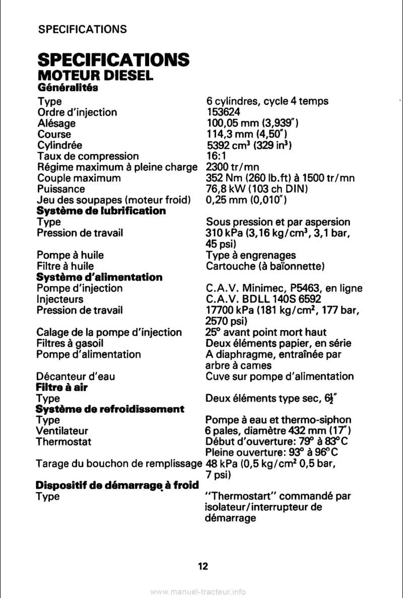 Sixième page du Livret de l'utilisateur tracteur David Brown Case 1690