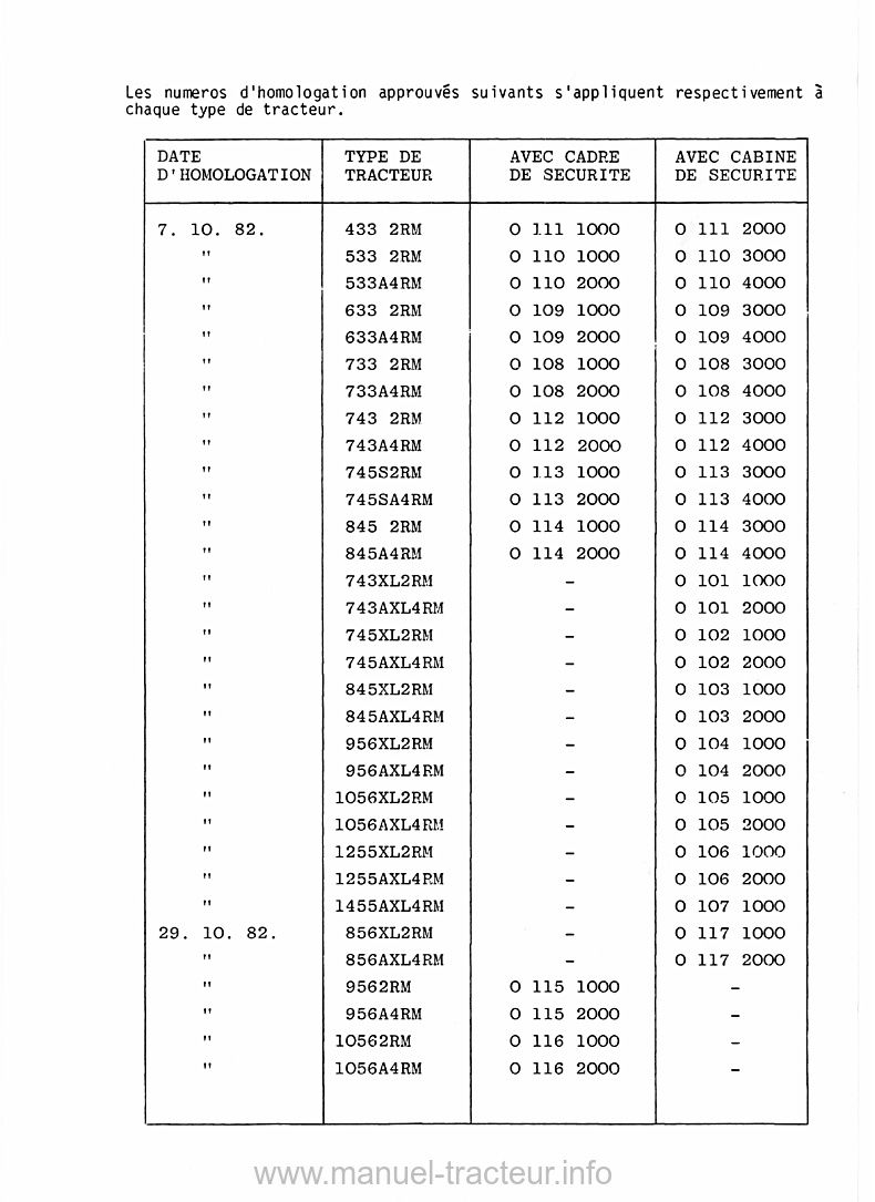 Sixième page du Livret entretien INTERNATIONAL 743 745s 845