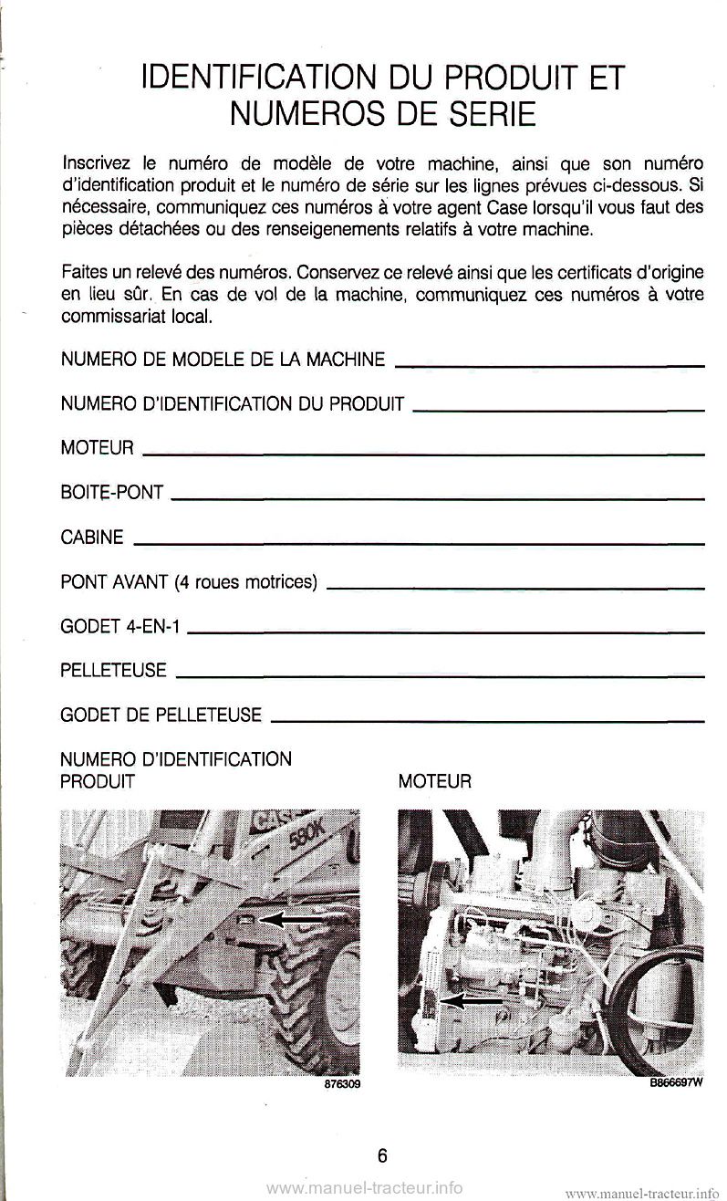 Sixième page du Manuel conducteur CASE 580K