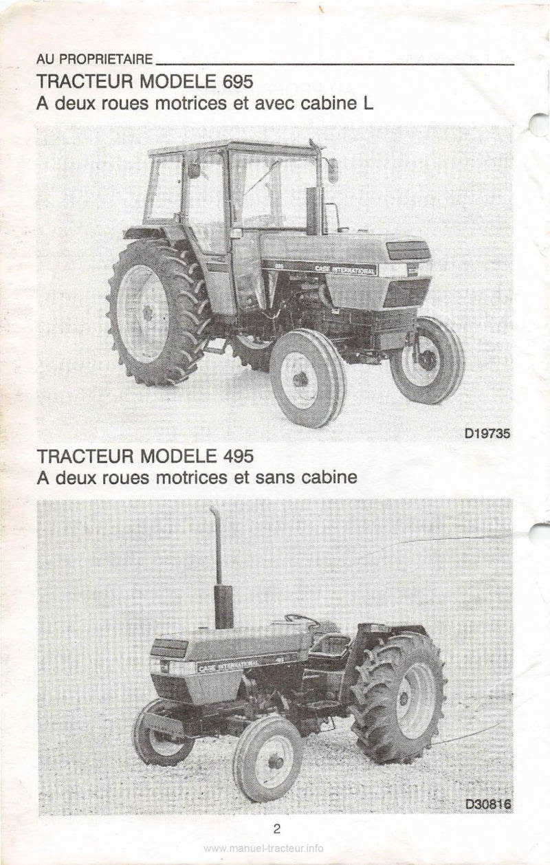 Quatrième page du Manuel du conducteur Case tracteurs IH 395 495 595 695 795 895 995