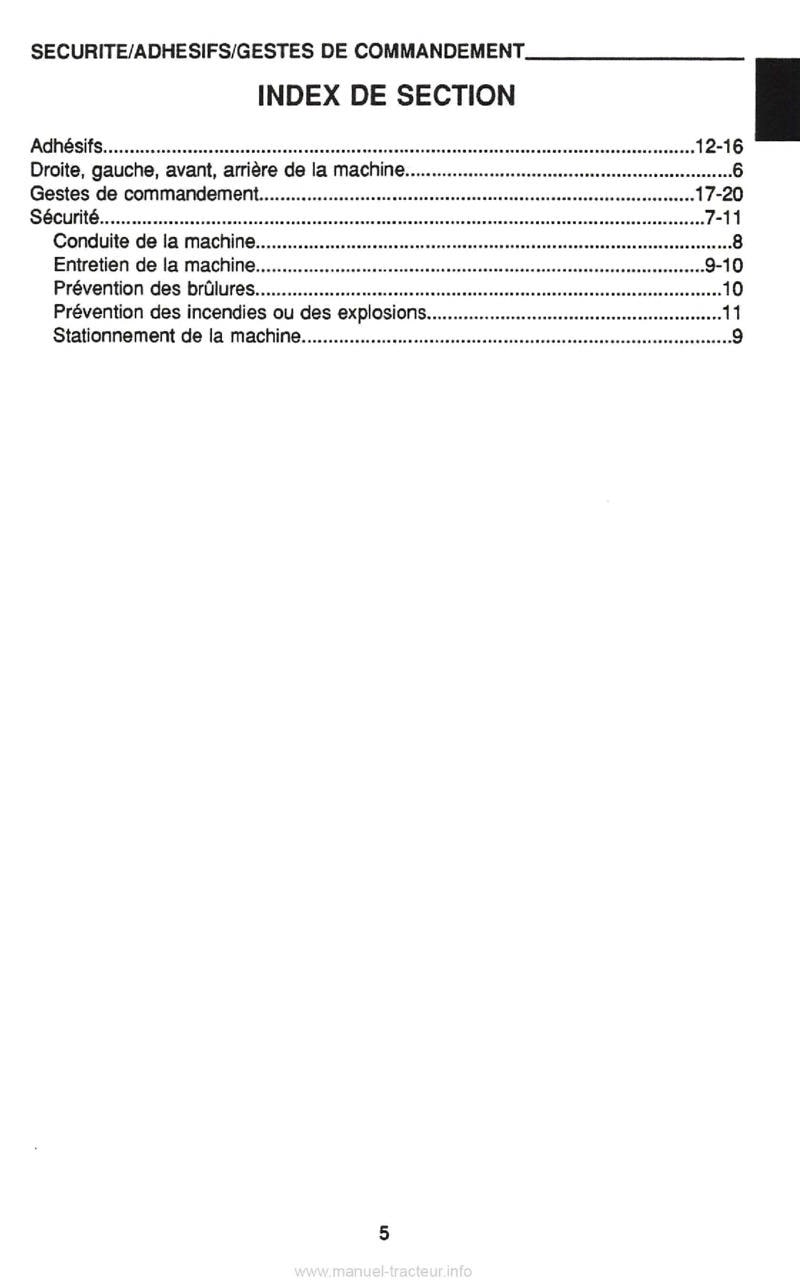 Cinquième page du Manuel du conducteur Pelle Case CK13