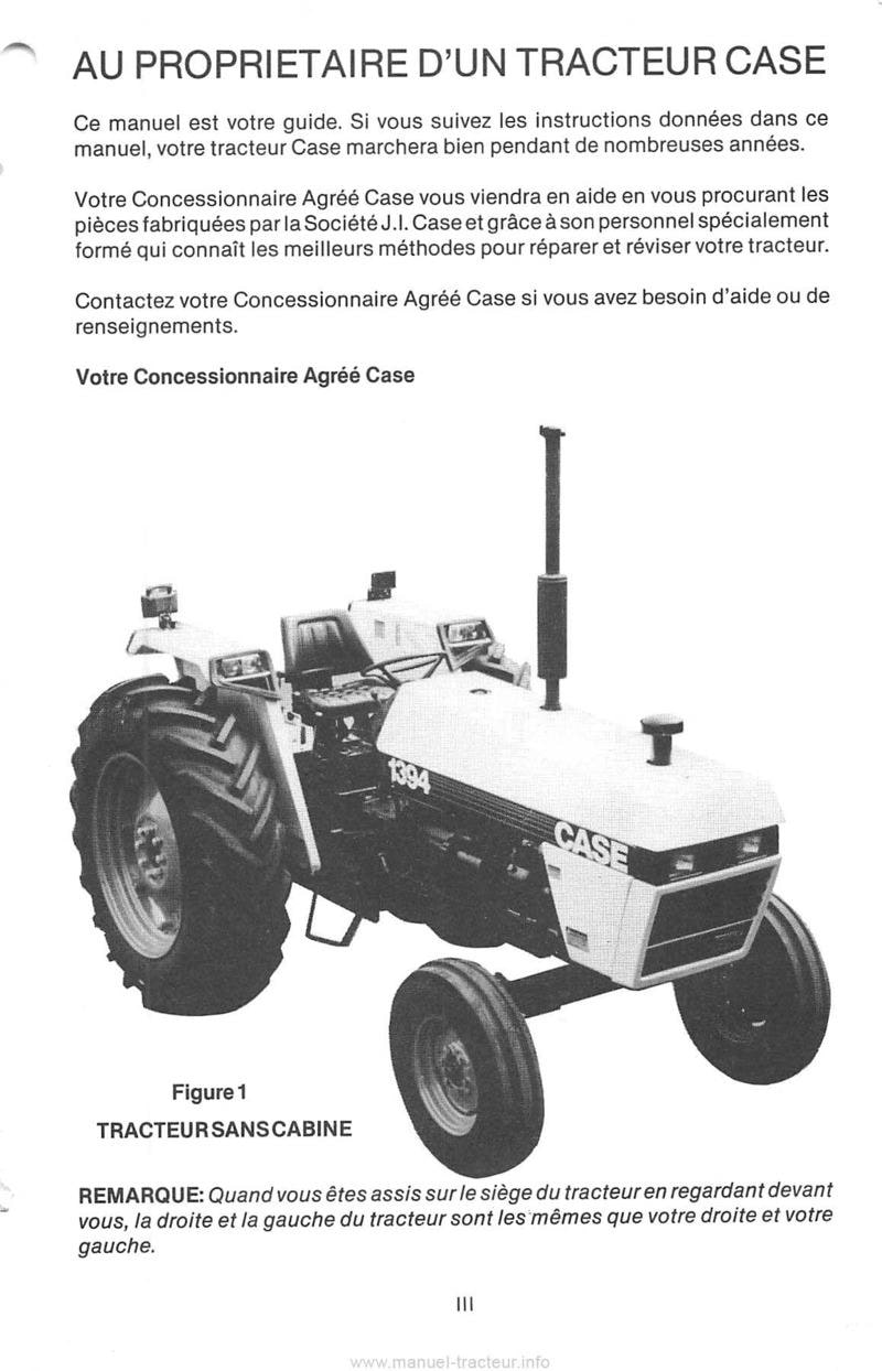 Cinquième page du Manuel de l'opérateur tracteur Case 1394