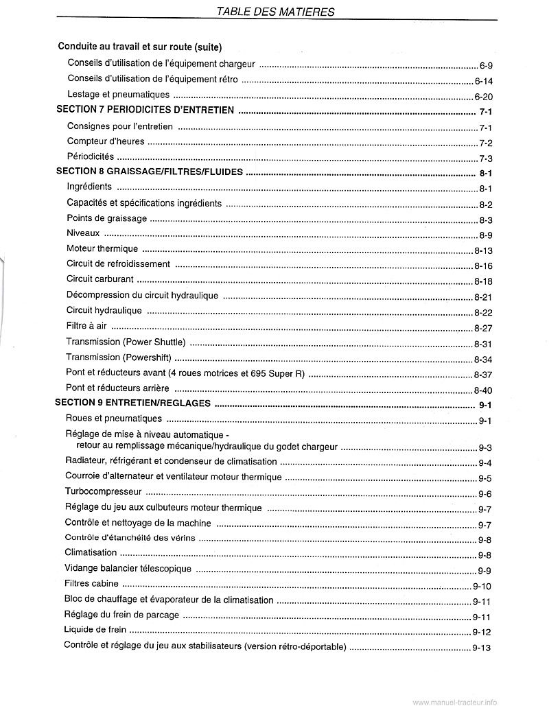 Cinquième page du Manuel opérateur chargeuse pelleteuse CASE 580 590 695 SUPER R SR