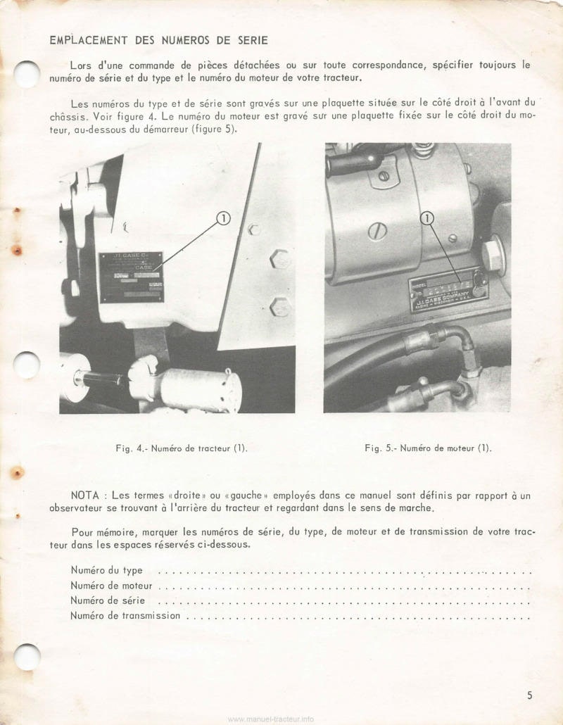 Cinquième page du Manuel opérateur tracteur Case 580 CK