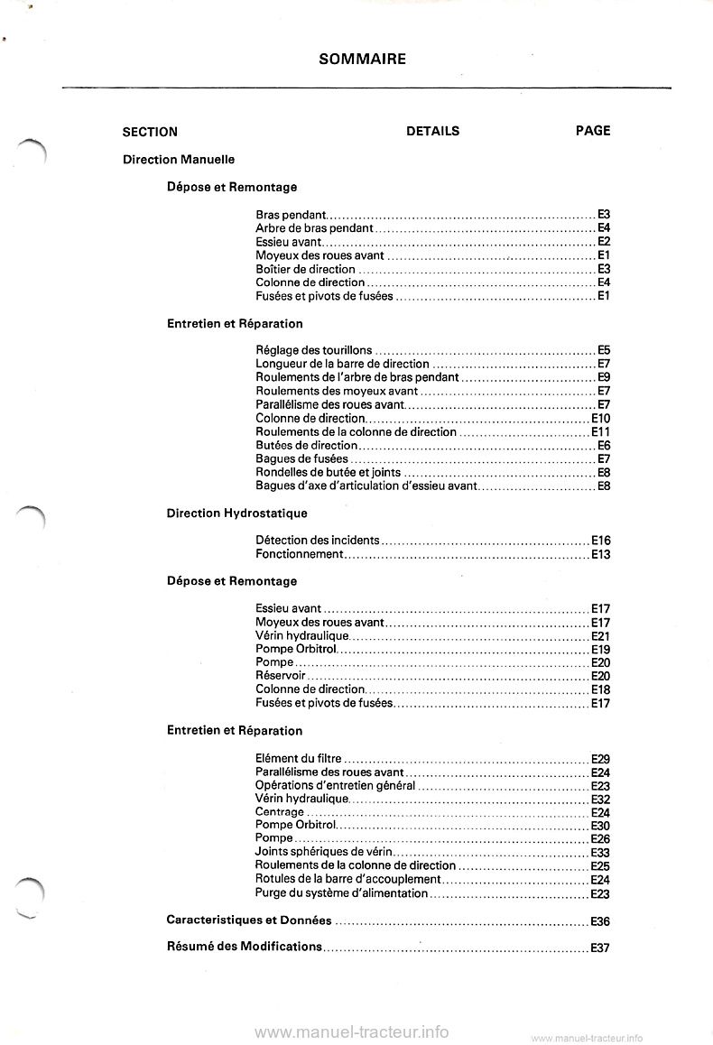 Deuxième page du Manuel réparation direction et essieu avant tracteurs David Brown 885 990 995 996 1210 1212 1410 1412