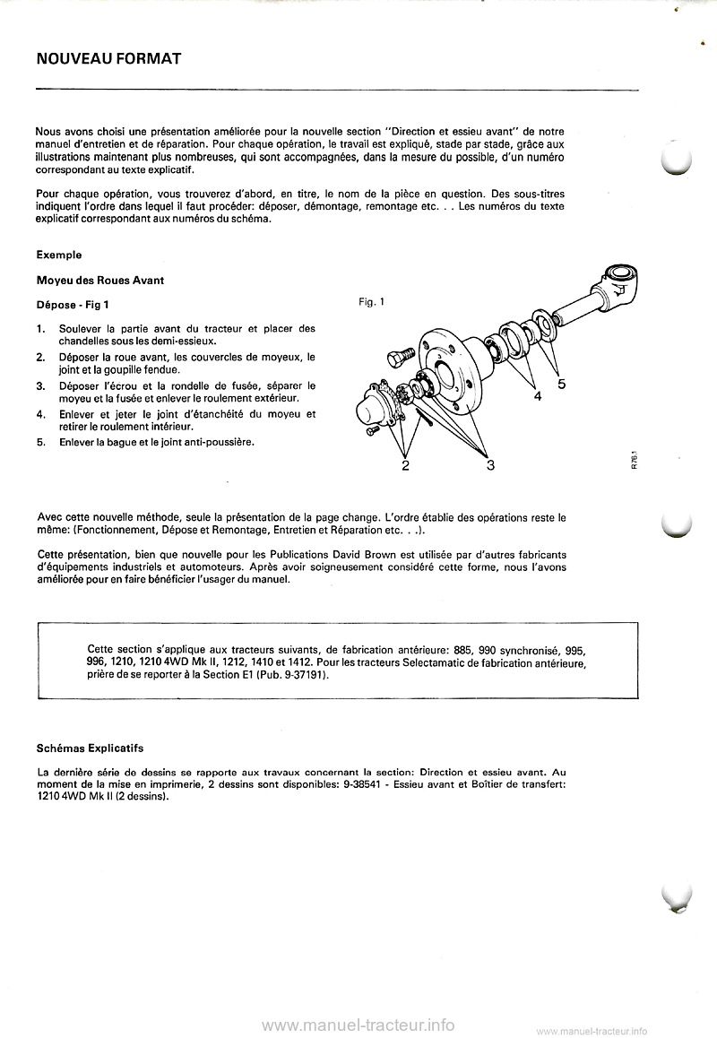 Troisième page du Manuel réparation direction et essieu avant tracteurs David Brown 885 990 995 996 1210 1212 1410 1412