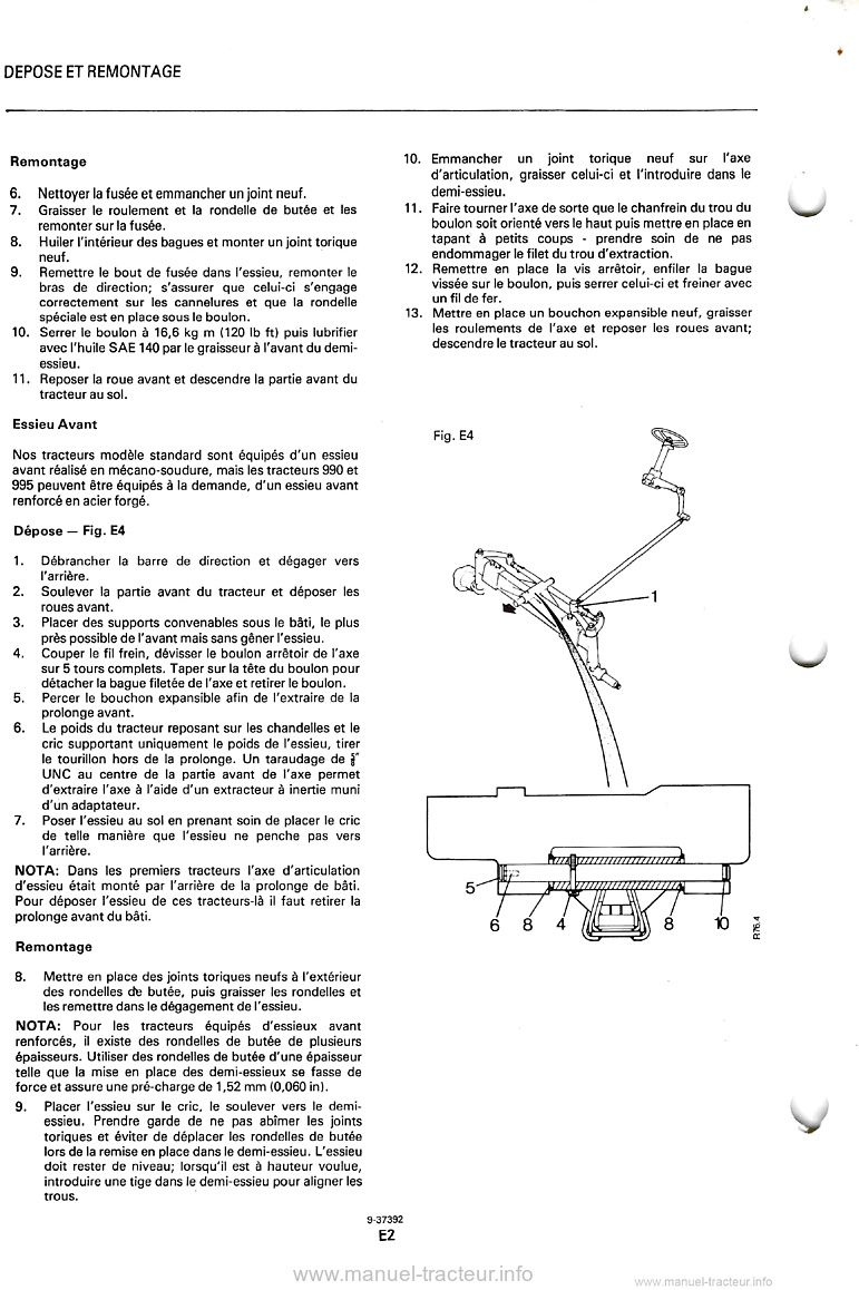 Cinquième page du Manuel réparation direction et essieu avant tracteurs David Brown 885 990 995 996 1210 1212 1410 1412