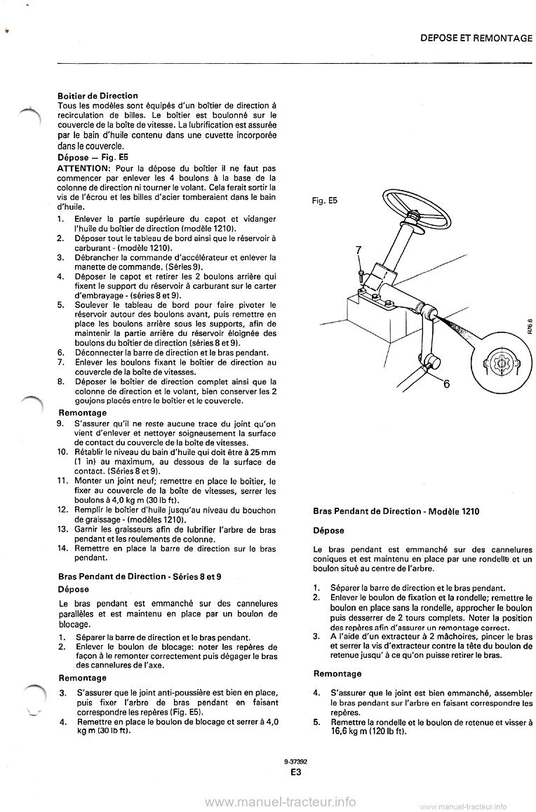 Sixième page du Manuel réparation direction et essieu avant tracteurs David Brown 885 990 995 996 1210 1212 1410 1412