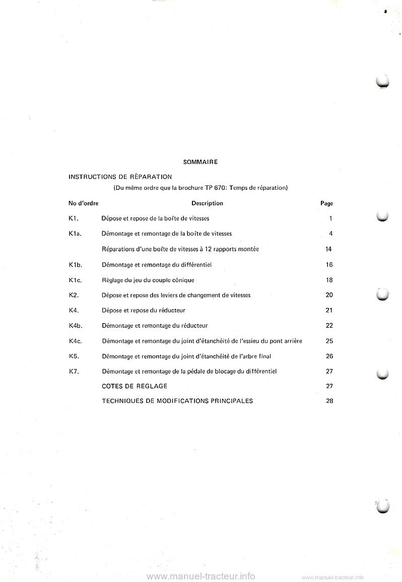 Deuxième page du Manuel Réparation Transmission tracteurs David Brown 1200 1210 