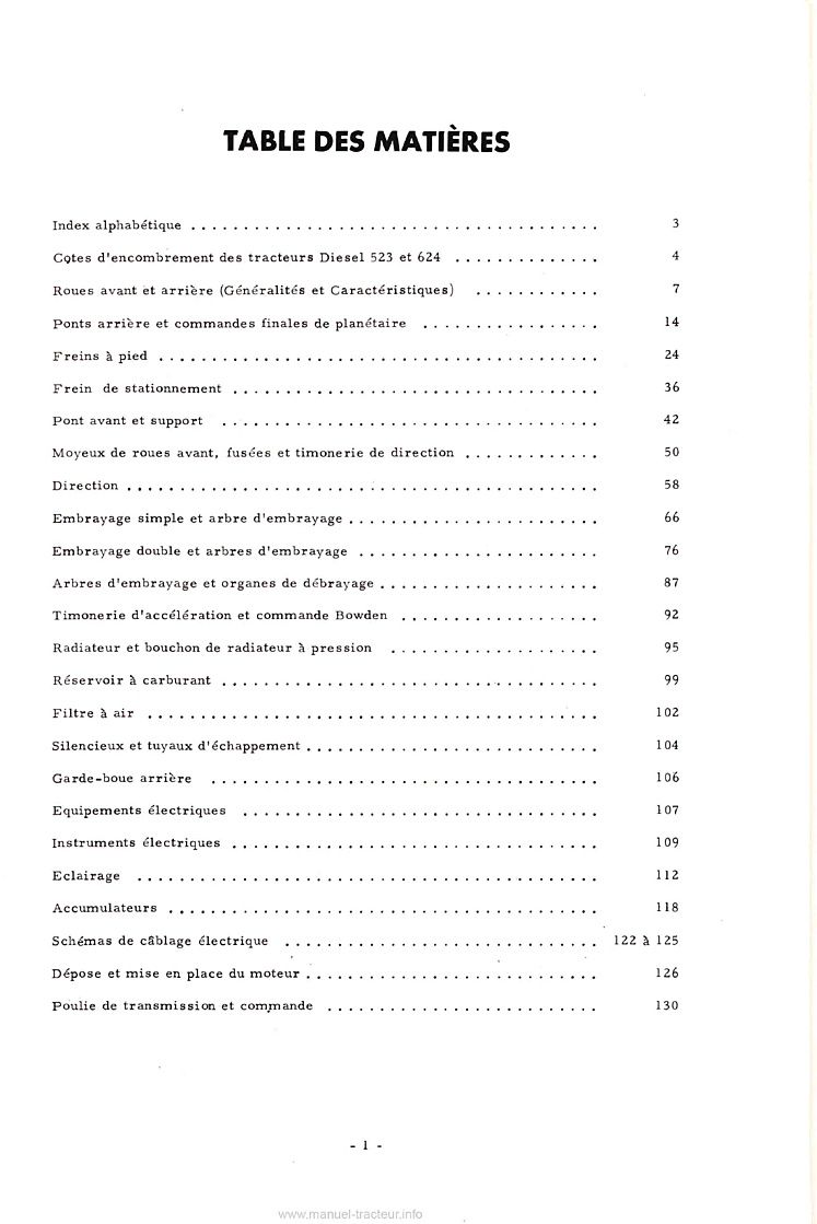 Deuxième page du Manuel de service pour châssis des tracteurs McCormick International 523 624