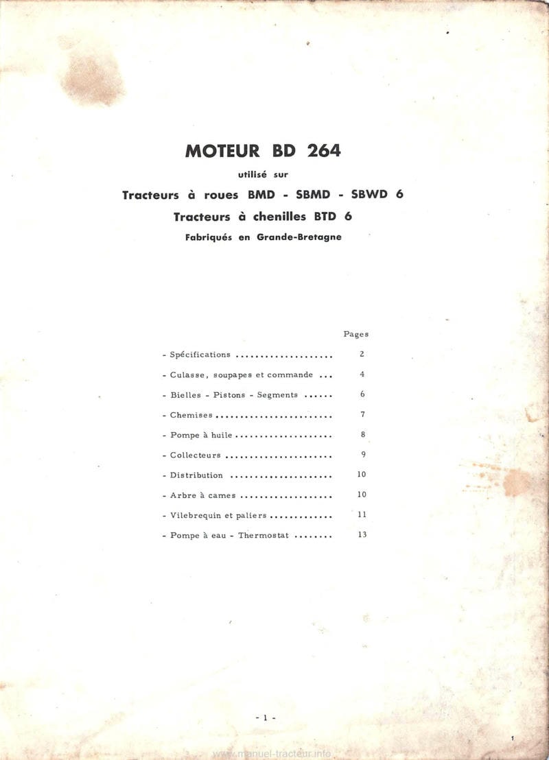Troisième page du Manuel de service Mc Cormick International Moteur BD-264 Système injection CAV Système électrique