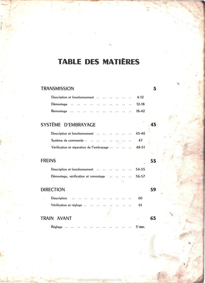 Deuxième page du Manuel de service tracteurs Mc Cormick IH 265 267 Chassis (transmission, embrayage, freins, direction)