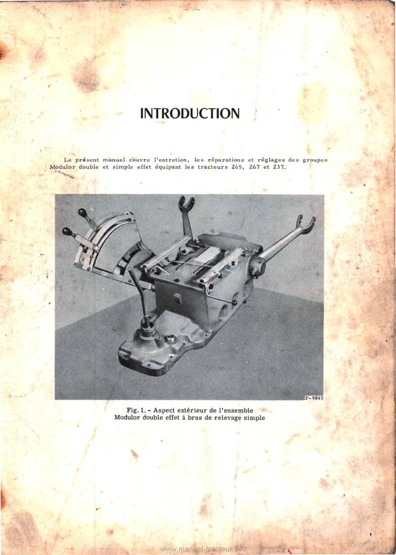 Troisième page du Manuel de service tracteurs Mc Cormick International 265, 267 et 237 - Relevages hydrauliques MODULOR simple et double effet