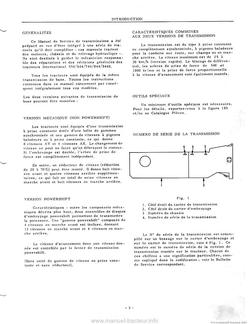 Page 2 du manuel d'atelier - Manuel de service Transmission International IH 644, 744, 844 et 844S