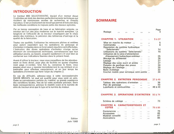 Troisième page du Livret instructions DAVID BROWN 880 Implematic Implematic Drive