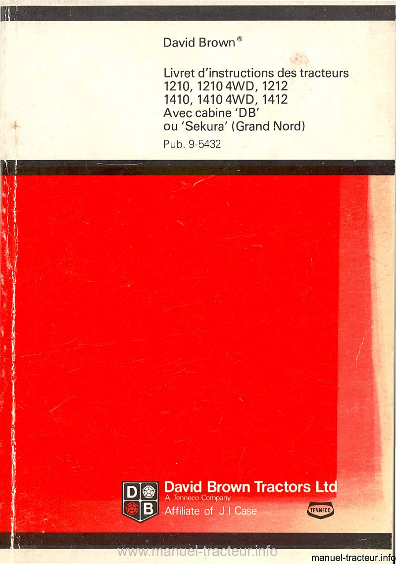 Première page du Livret d'instructions tracteurs david brown 1210, 1210 4WD, 1212, 1410, 1410 4WD, 1412