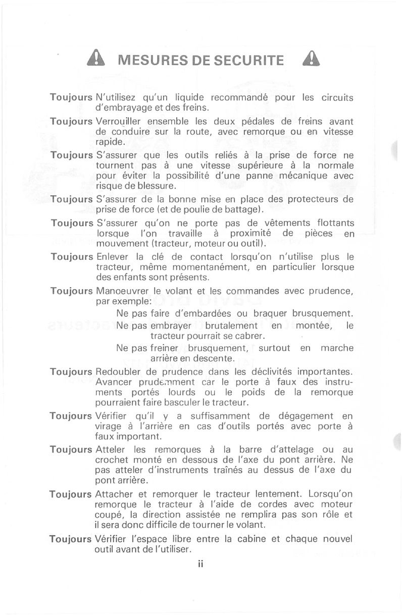 Quatrième page du Livret d'instructions tracteurs david brown 1210, 1210 4WD, 1212, 1410, 1410 4WD, 1412