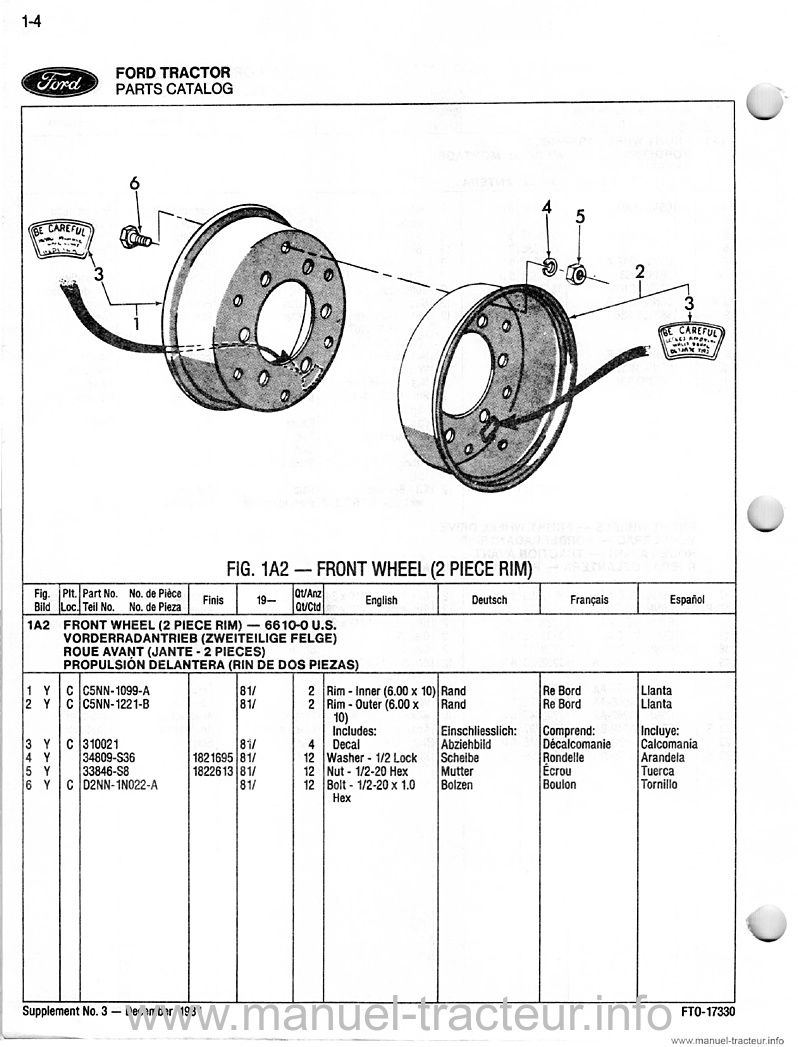 Quatrième page du Catalogue pièces détachées Ford 55610 5900 6610 6710 7610 7710