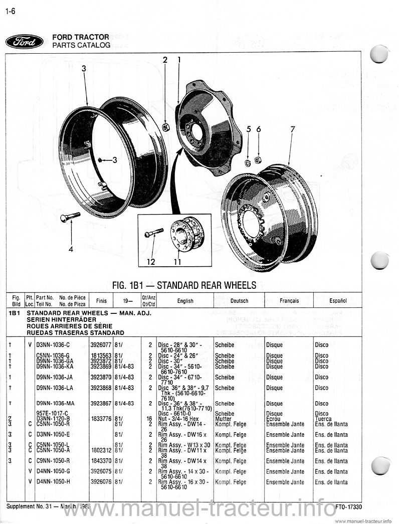 Sixième page du Catalogue pièces détachées Ford 55610 5900 6610 6710 7610 7710