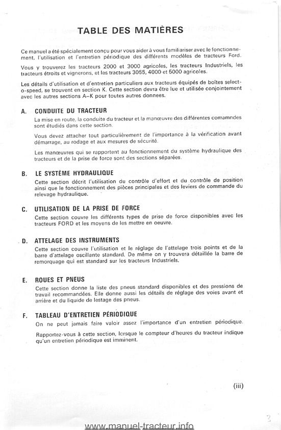 Quatrième page du Manuel entretien FORD 2000 3000 3055 4000 5000