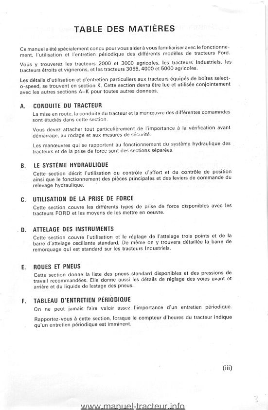 Quatrième page du Manuel entretien FORD 2000 3000 3055 4000 5000