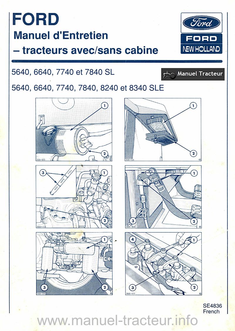 Première page du Manuel entretien Ford New Holland 5640 6640 7740 7840 SL SLE et 8240 8340 SLE