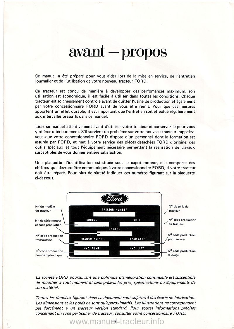 Troisième page du manuel utilisation FORD 5600 6600 7600