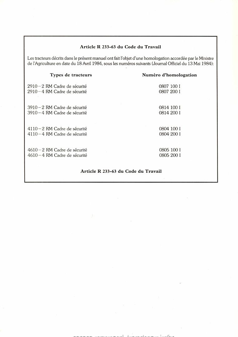 Deuxième page du Manuel utilisation FORD 2910 3910 4110 4610