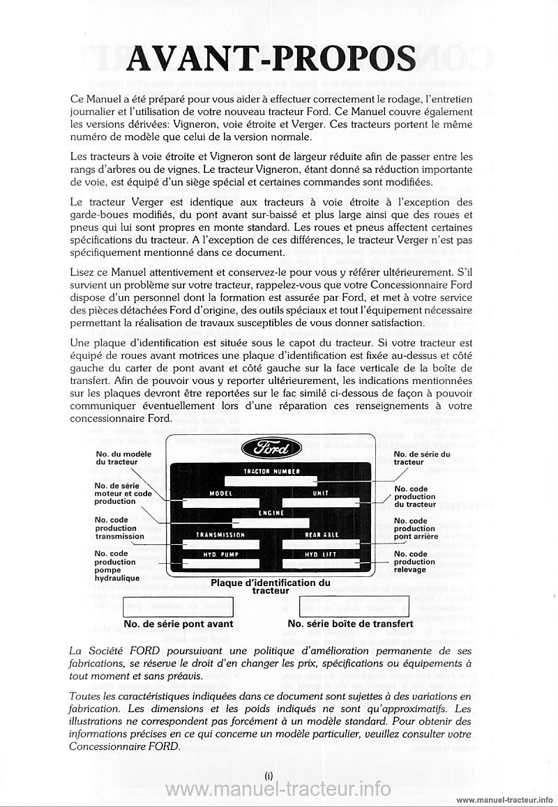 Troisième page du Manuel utilisation FORD 2910 3910 4110 4610