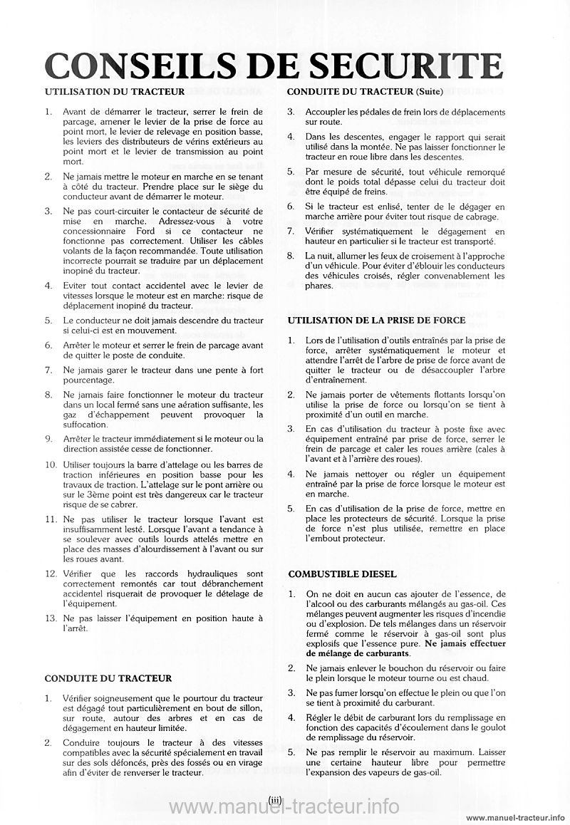 Cinquième page du Manuel utilisation FORD 2910 3910 4110 4610