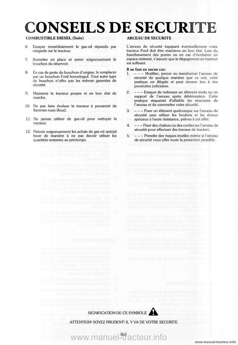 Sixième page du Manuel utilisation FORD 2910 3910 4110 4610