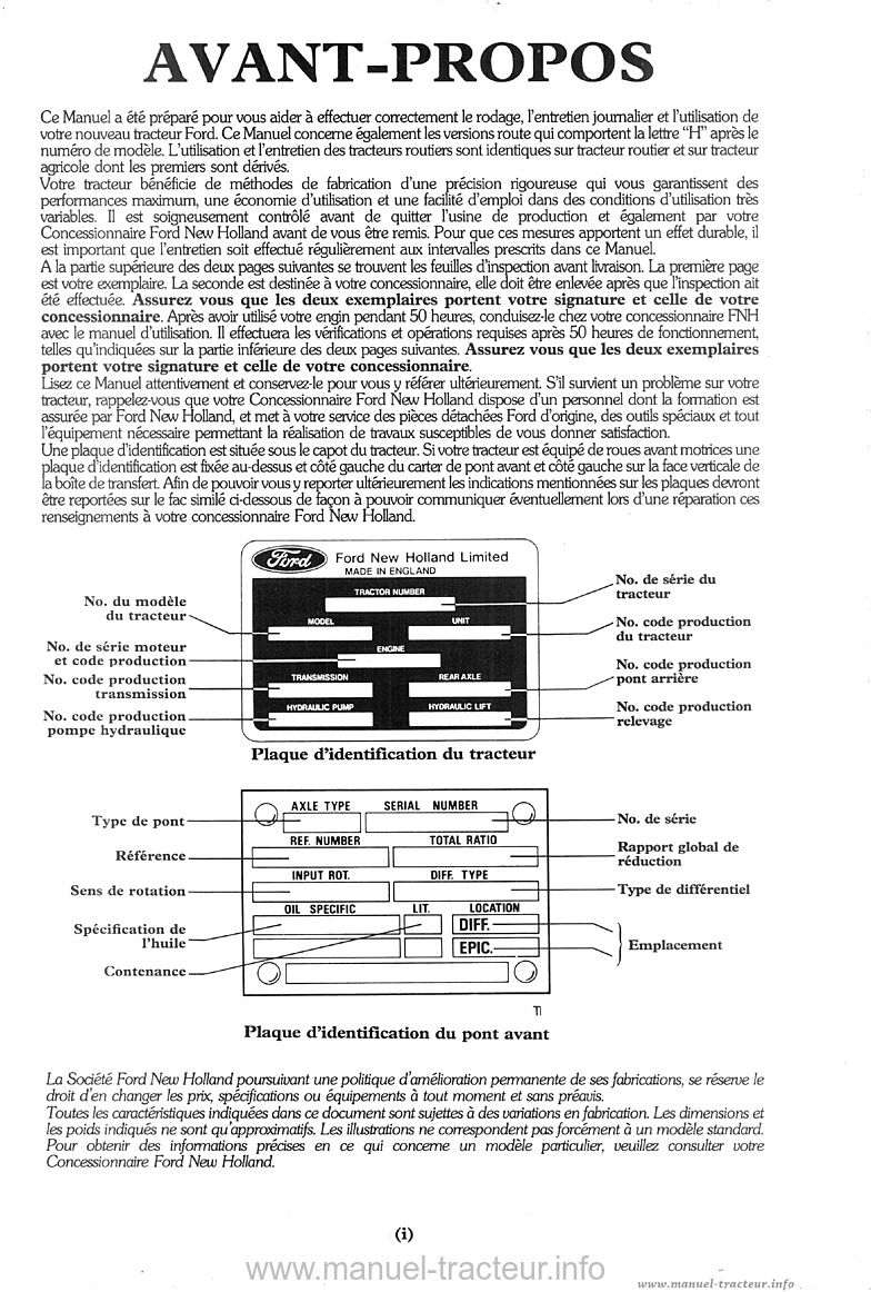 Deuxième page du Manuel utilisation Ford 3430 3930 4130 4630