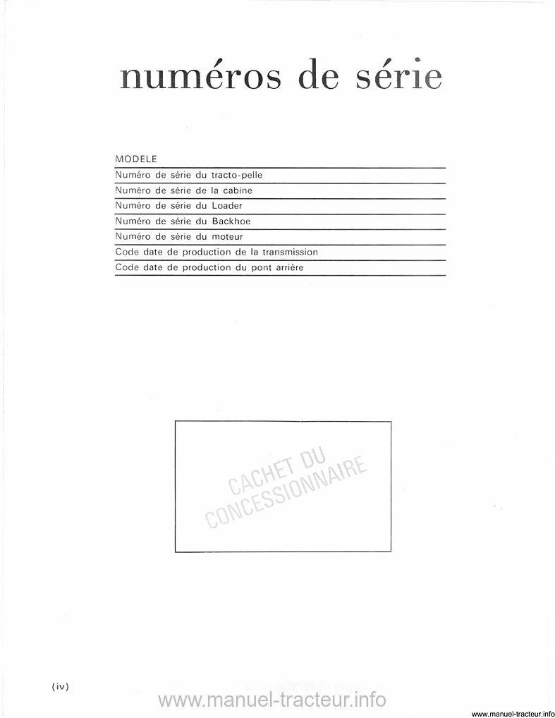 Cinquième page du manuel d'utilisation des tractopelles Ford 3550 et 4550