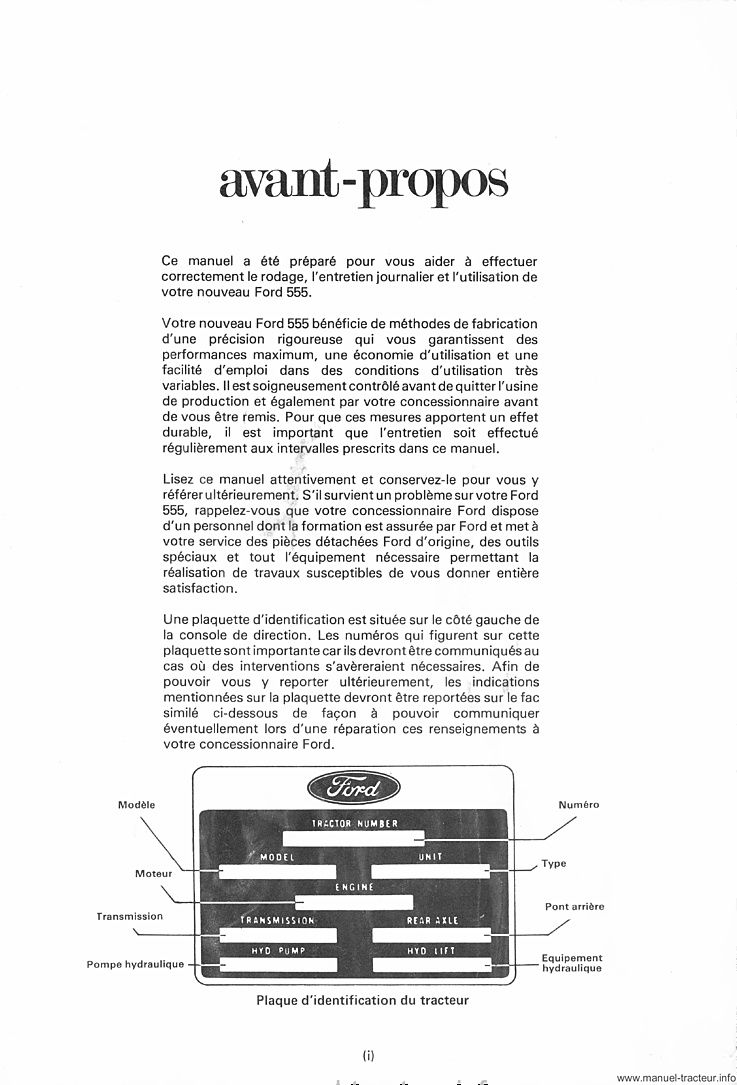 Deuxième page du Manuel utilisation FORD 555