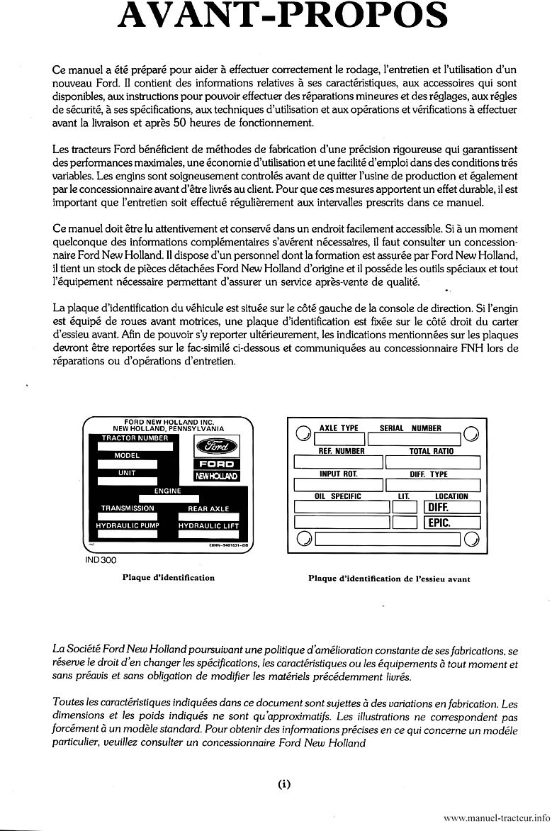 Deuxième page du Manuel utilisation FORD New Holland 555c 655c