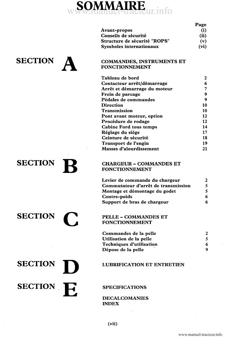 Troisième page du Manuel utilisation FORD New Holland 555c 655c