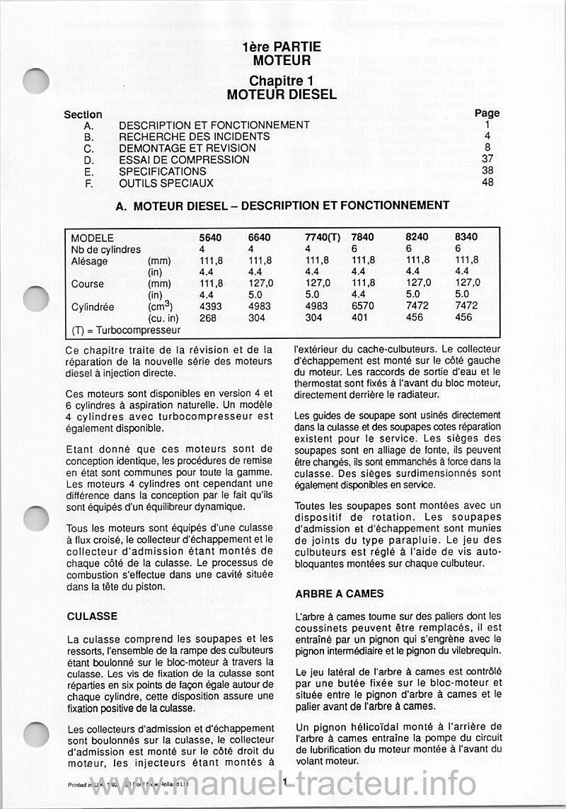 Troisième page du Manuel d'atelier Ford 5640 6640 7740 7840 8240 8340