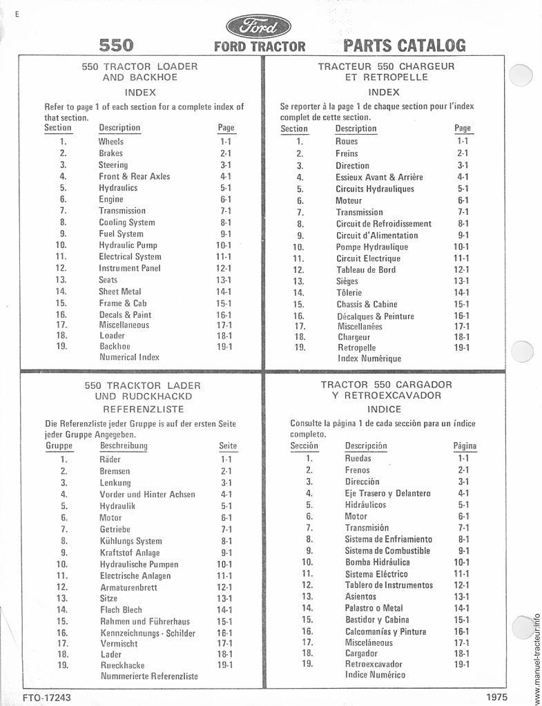 Sixième page du Catalogue pièces détachées tractopelle FORD 550