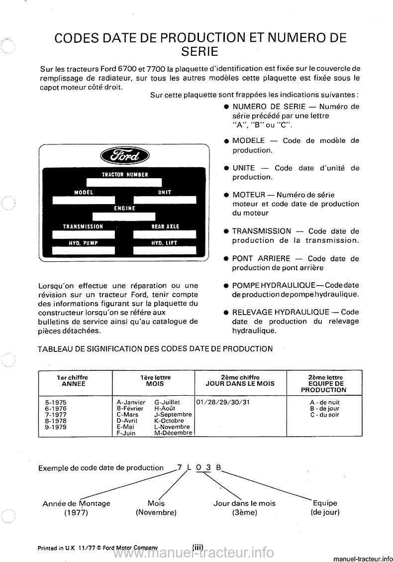 Troisième page du Manuel atelier FORD 2600 3600 4100 4600 5600 6600 6700 7600 7700