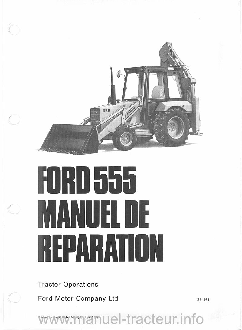 Première page du Manuel atelier tractopelle FORD 555