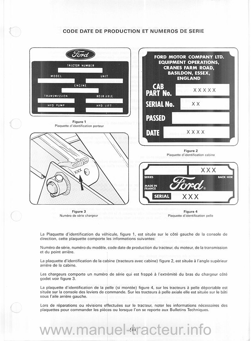 Troisième page du Manuel atelier tractopelle FORD 555